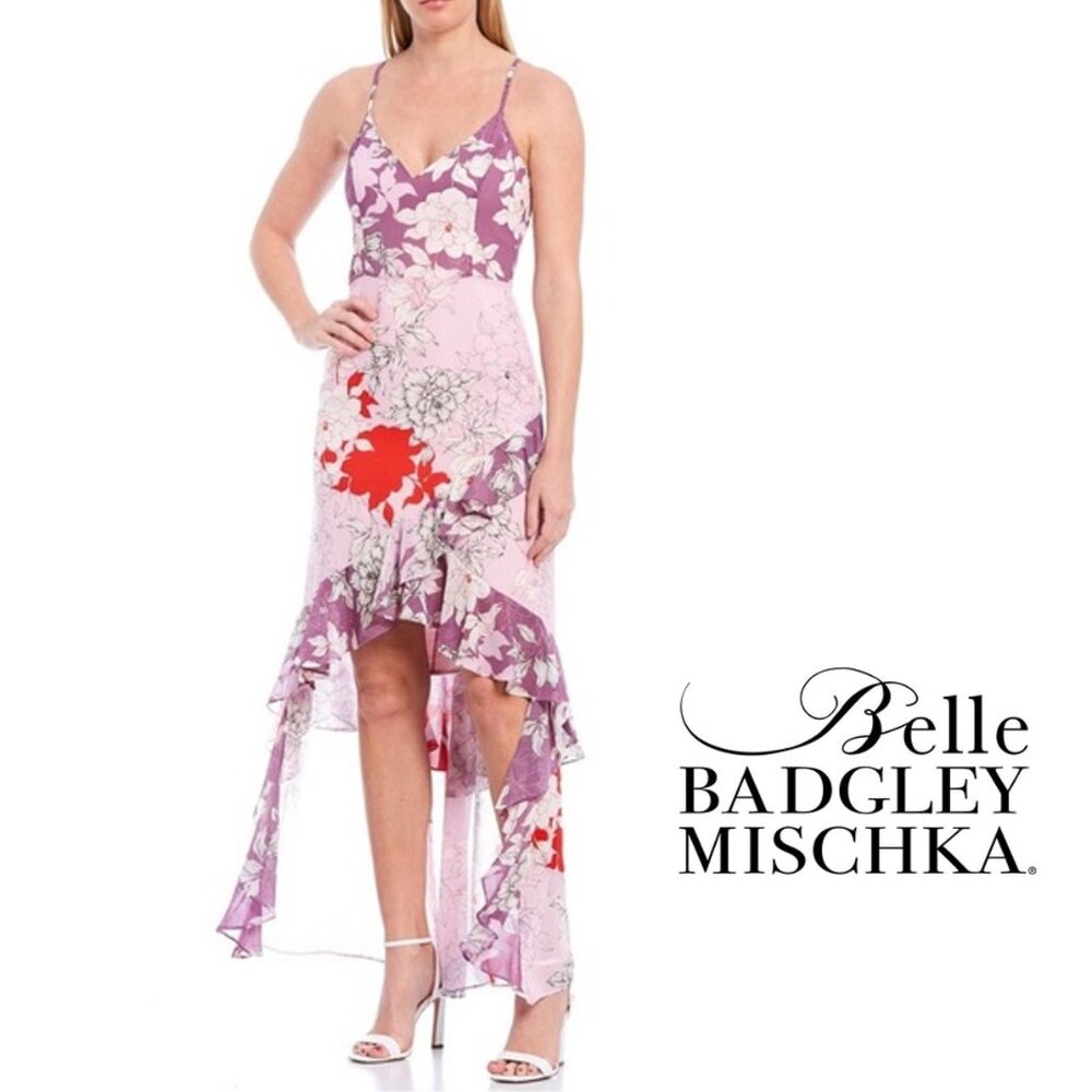 BELLE BADGLEY MISCHKA Raini Floral Printed High-Low Ruffle Dress